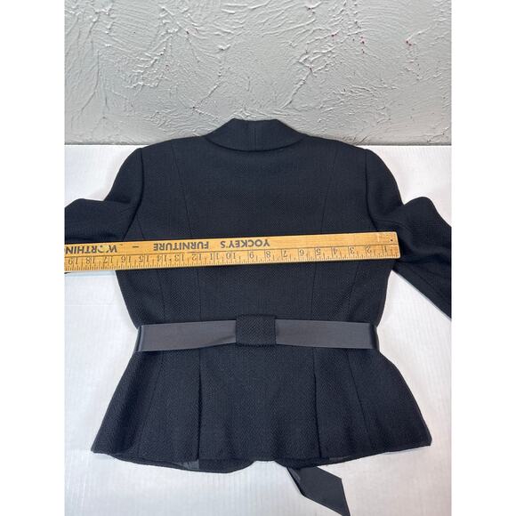 Tahari Tweed Satin Belt Stone Snap Belt Fitted Blazer Jacket‎ Petite 2 Black - Picture 5 of 6